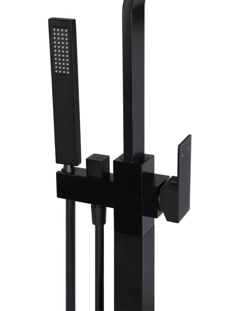 Meir Matte Black Square Freestanding Bath Spout and Hand Shower