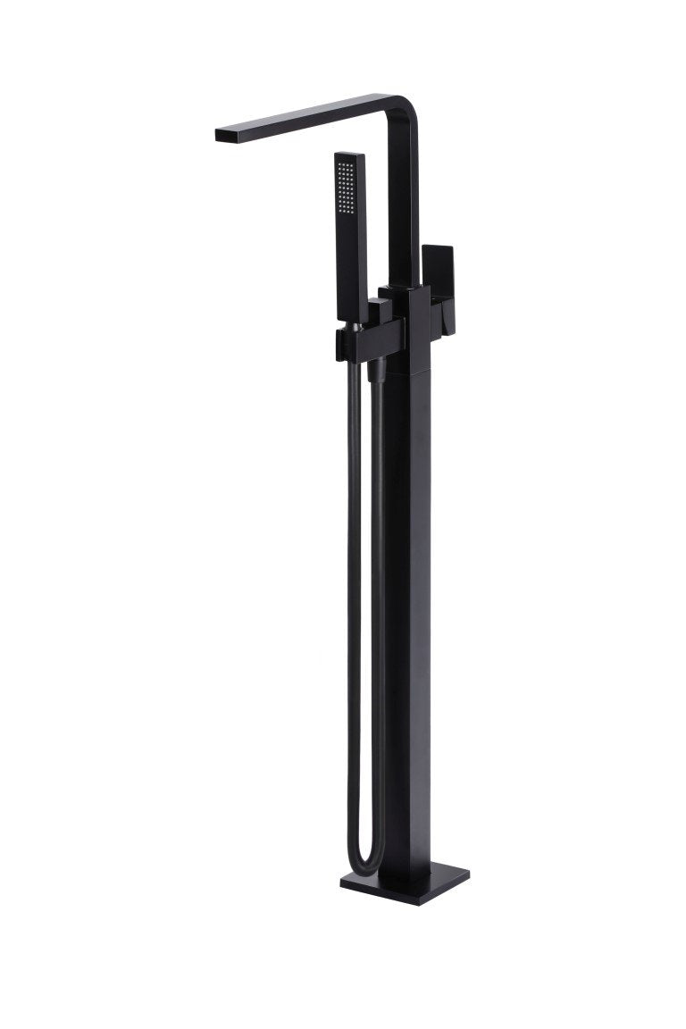 Meir Matte Black Square Freestanding Bath Spout and Hand Shower