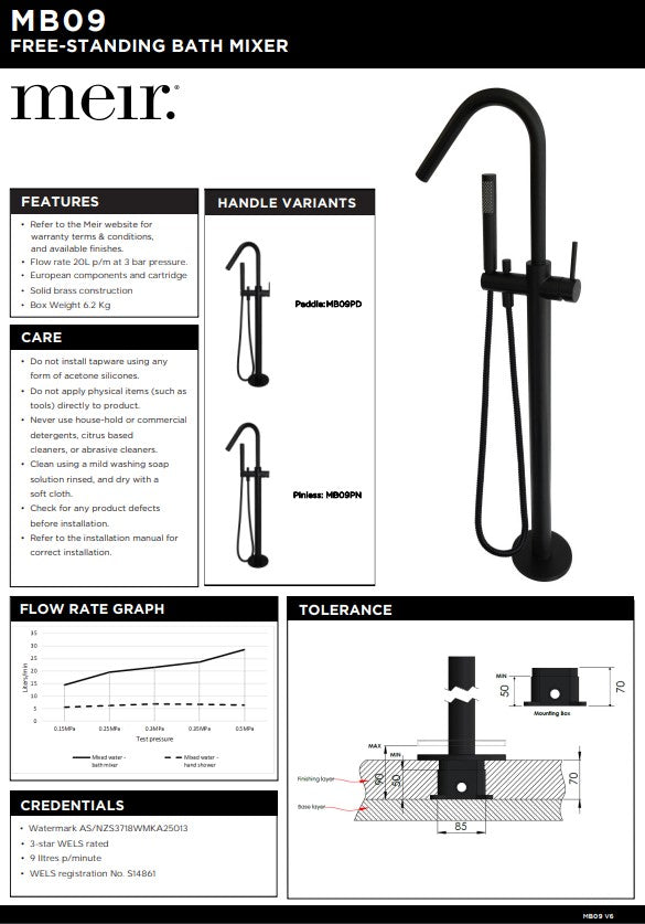Meir Round Freestanding Bath Spout and Hand Shower Pinless Handle - Various Colour Finishes