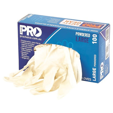 Pro Choice Disposable Latex Powdered Gloves - 10 Boxes 100 pieces per Box in 4 Size Options