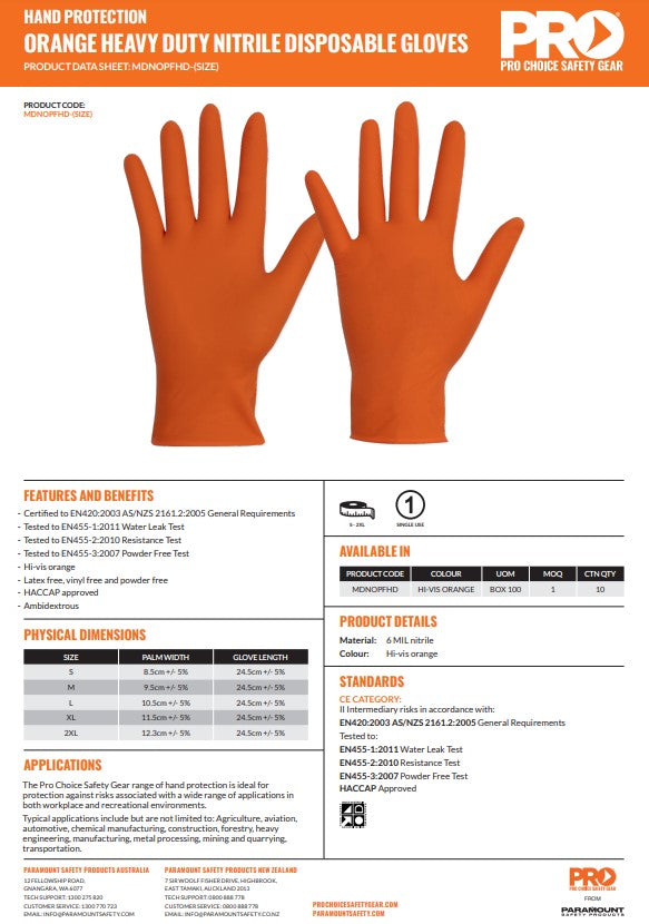 Pro Choice Disposable Nitrile Powder Free, Heavy Duty Gloves - 100 or 1000 pieces in 2 Colours and 5 Size Options