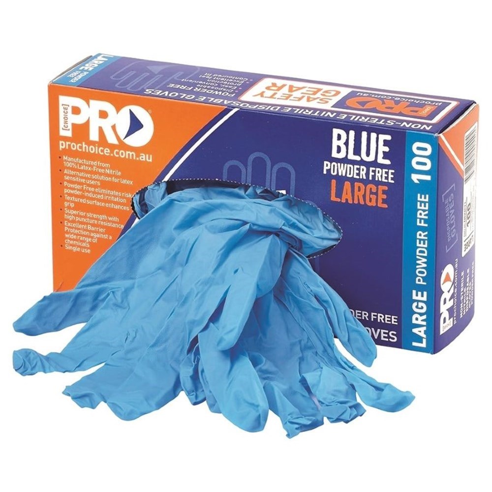 Pro Choice Disposable Nitrile Powder Free Gloves - 10 Boxes of 100 pieces in 2 Colours and 4 Size Options