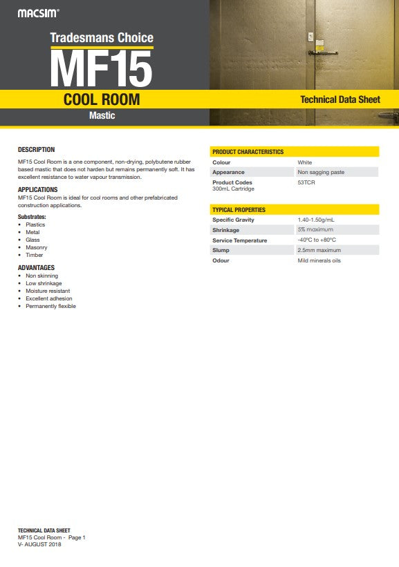 MF15 Tradesman Cool Room Mastic Sealant 300ml Cartridges - Box of 10