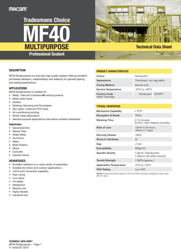 MF40 Multi-Purpose Silicone Sealant Translucent 300ml Cartridges - Box of 10
