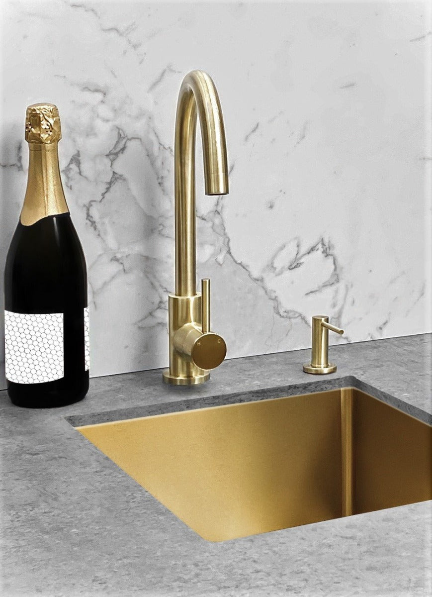 Meir Round Gooseneck Kitchen Pinless Handle Mixer Tap - Various Colour Finishes