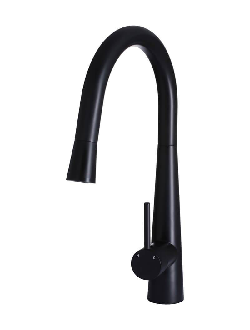 Meir Matte Black Round Pull Out Kitchen Mixer Tap