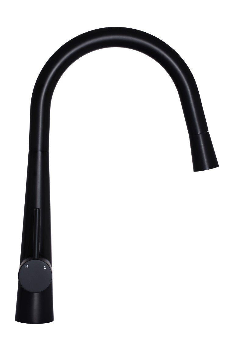 Meir Matte Black Round Pull Out Kitchen Mixer Tap