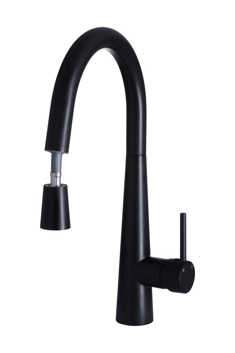 Meir Matte Black Round Pull Out Kitchen Mixer Tap