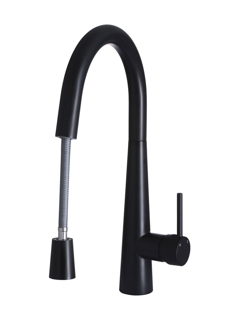 Meir Matte Black Round Pull Out Kitchen Mixer Tap