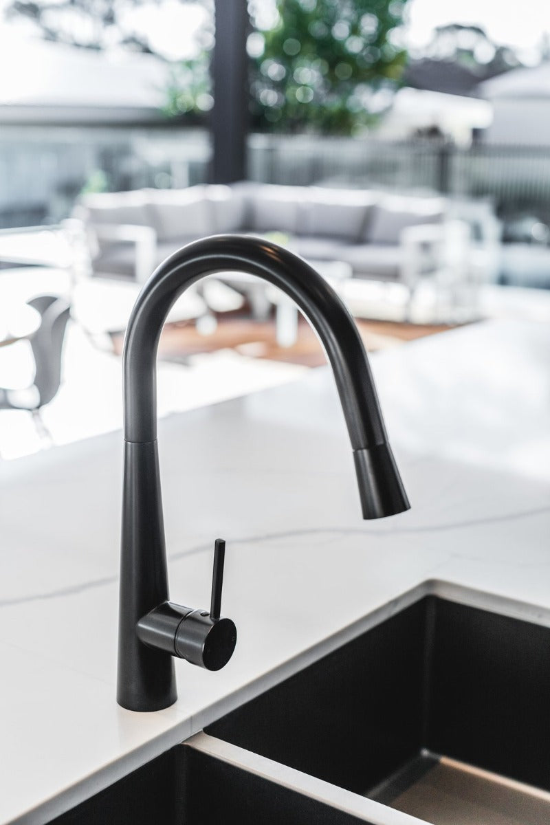 Meir Matte Black Round Pull Out Kitchen Mixer Tap