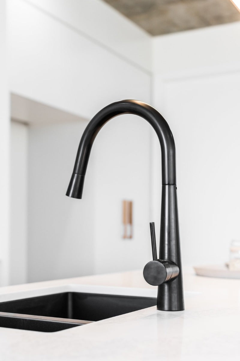 Meir Matte Black Round Pull Out Kitchen Mixer Tap