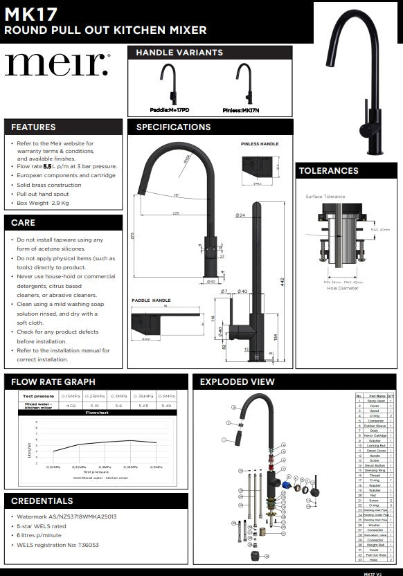 Meir Piccola Pull-Out Kitchen Mixer Tap - Various Colour Finishes