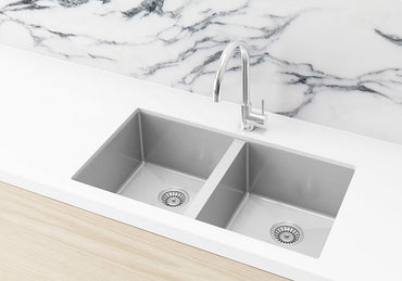 Meir Lavello Double Bowl Kitchen Sink - 860 x 440mm - 3 Colours Finishes