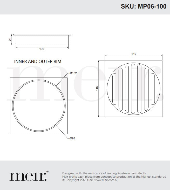 Meir Square Floor Grate Shower Drain 100mm Outlet - Various Colour Finishes