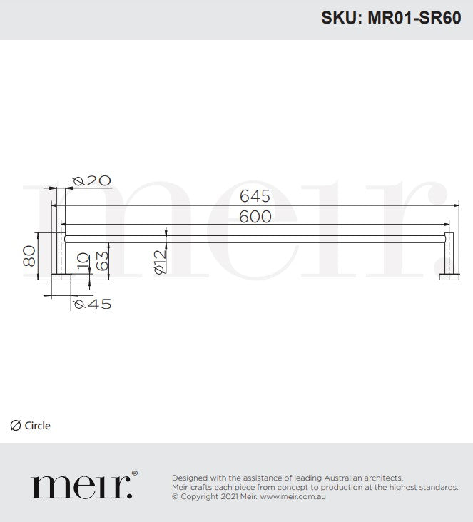 Meir Single Round Towel Rail 300mm - Various Colour Finishes