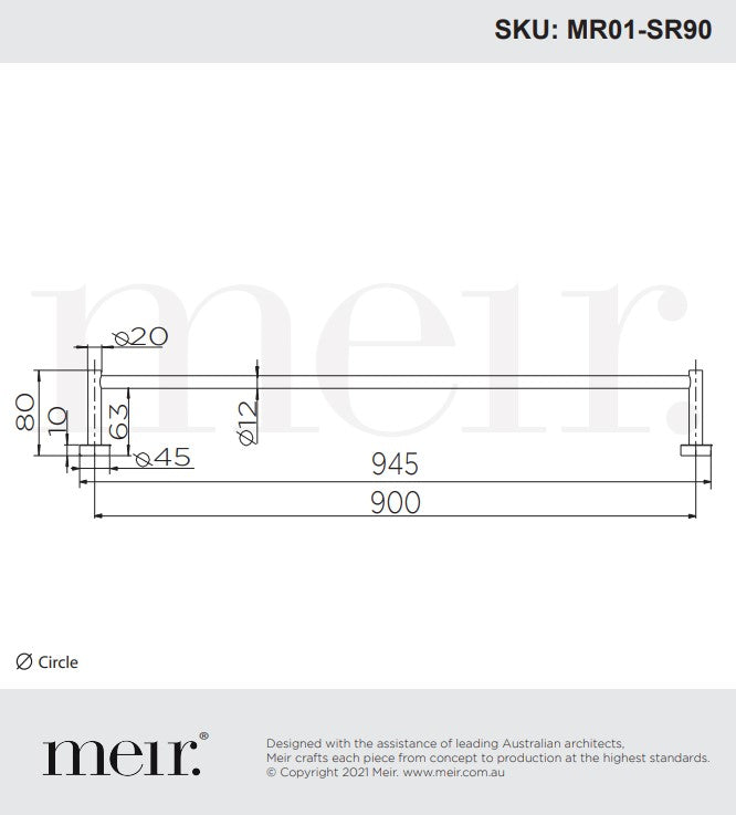 Meir Round Single Towel Rail 900mm - Various Colour Finishes