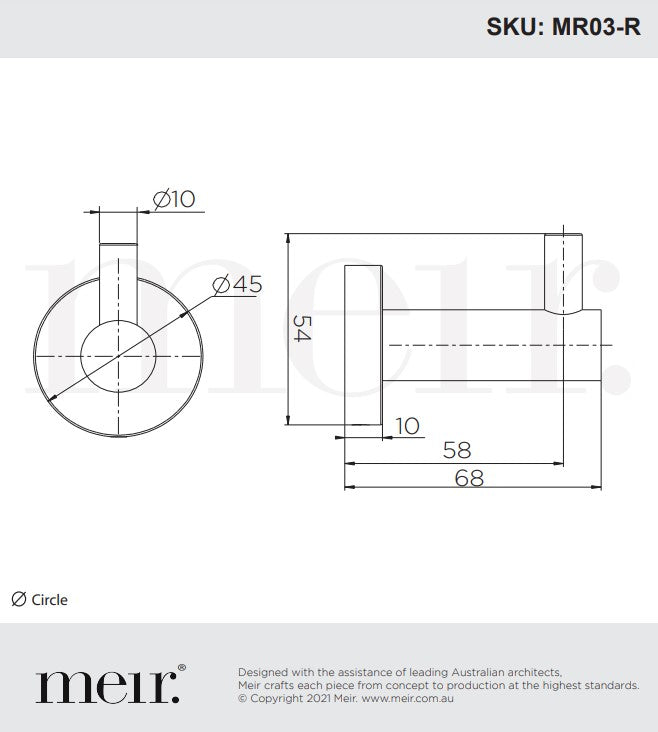 Meir Round Robe Hook - Various Colour Finishes