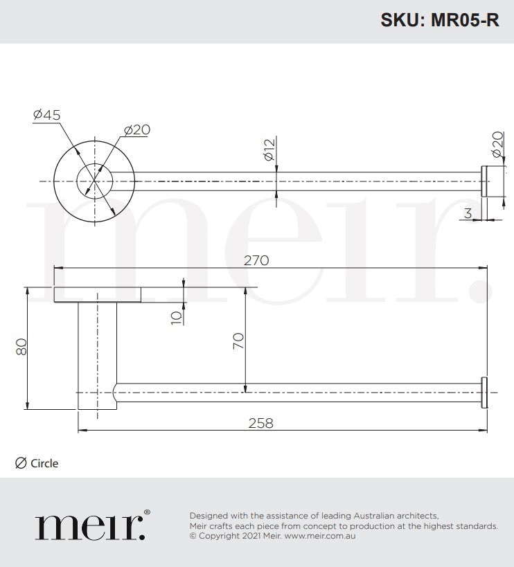 Meir Guest Towel Rail 270mm in Round & Square Bar - Various Colour Finishes
