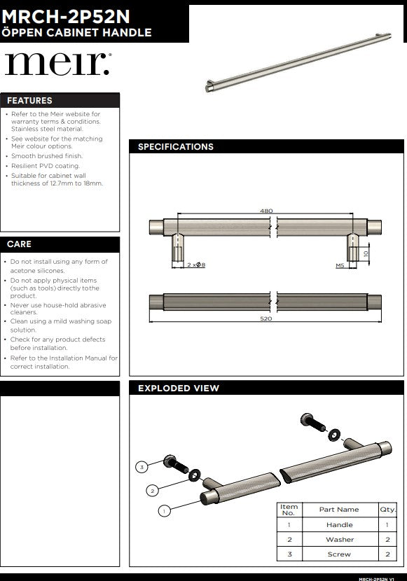 MEIR Oppen Round Pull 520mm Cabinet Handle (Linear Knurled)