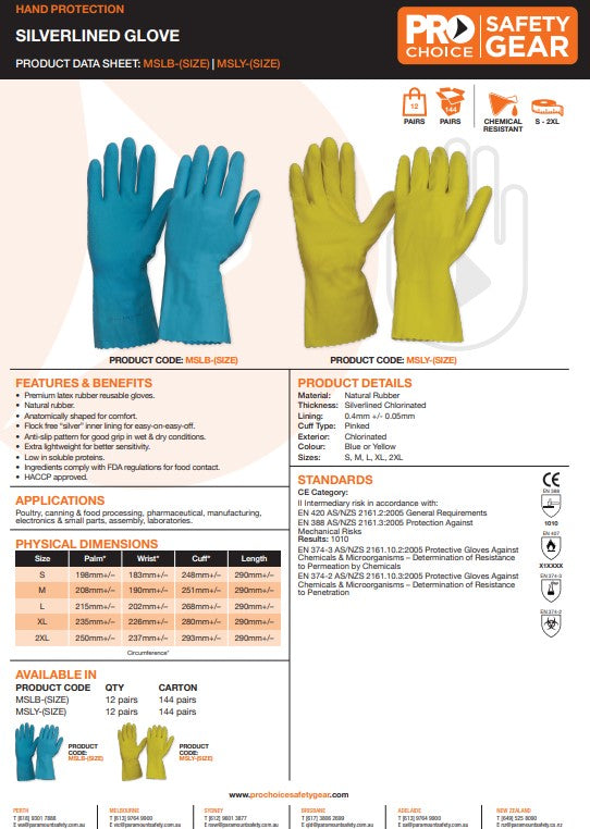 Pro Choice Silverlined Gloves - 12 Pairs in 2 Colours and 5 Size Options