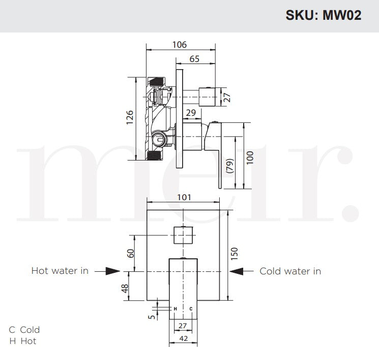 Meir Matte Black Square Wall Diverter Mixer