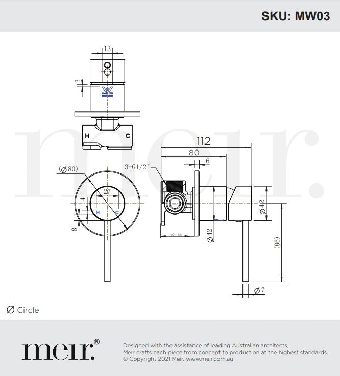 Meir Round Wall Mixer - Finish Trim Kit - Various Colour Finishes