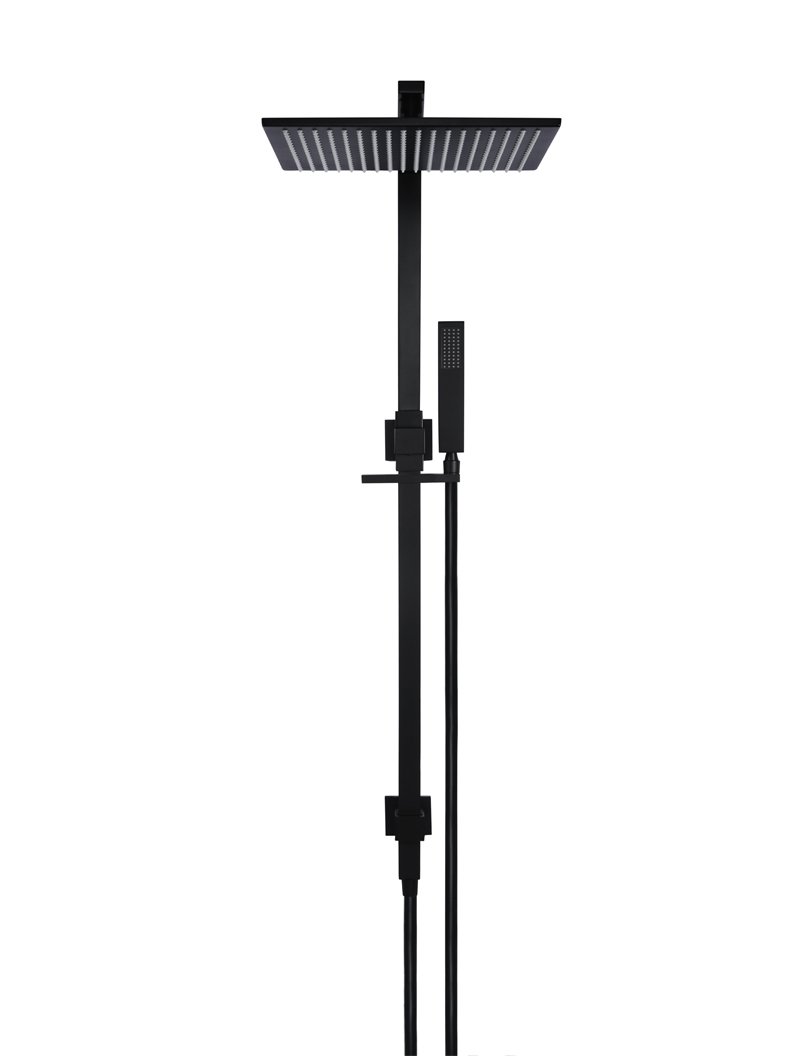 Meir Matte Black Square Combination Shower Rail 300mm rose
