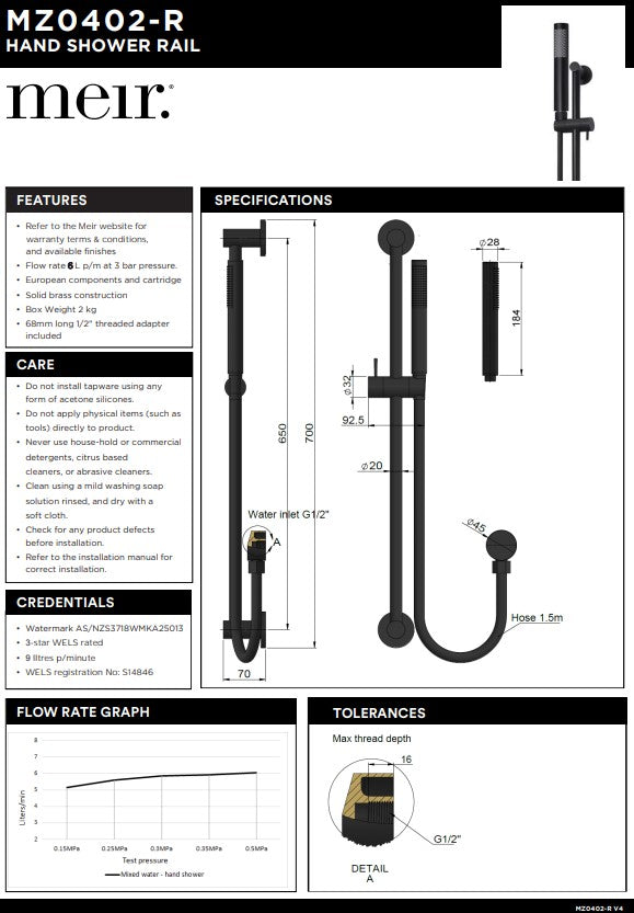 Meir Round Hand Shower on Rail Column - Various Colour Finishes
