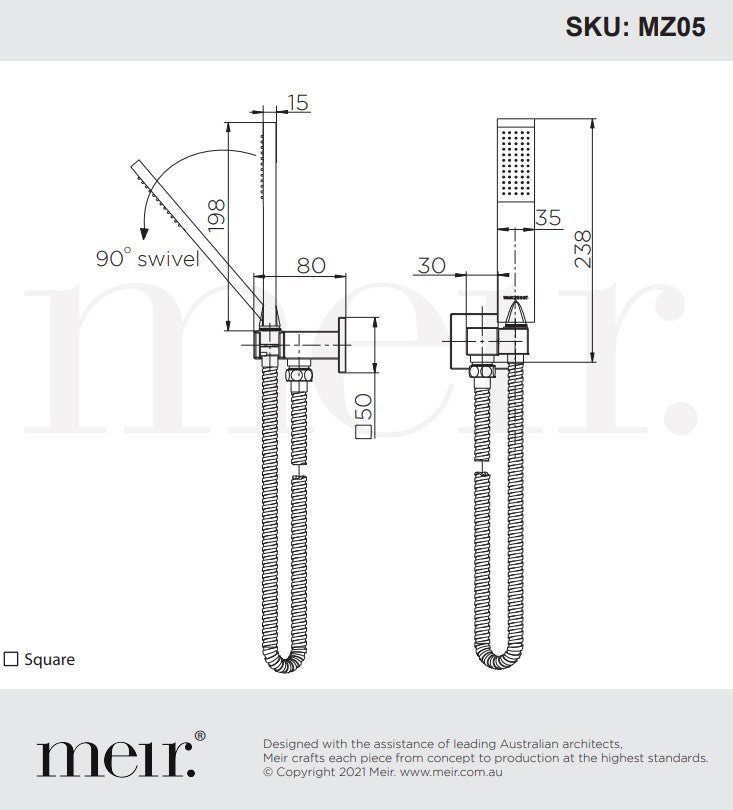 Meir Matte Black Square Hand Shower on Swivel Bracket