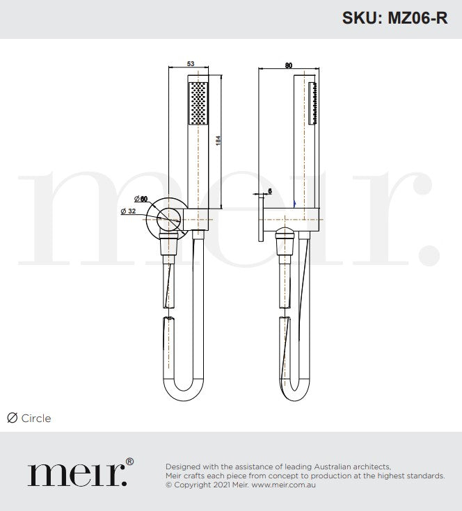 Meir Round Hand Shower on Swivel Bracket - Various Colour Finishes