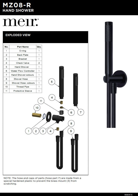 Meir Round Hand Shower on Fixed Bracket - Various Colour Finishes