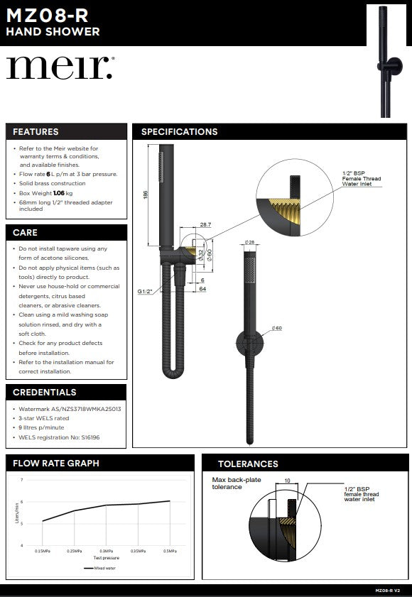Meir Round Hand Shower on Fixed Bracket - Various Colour Finishes