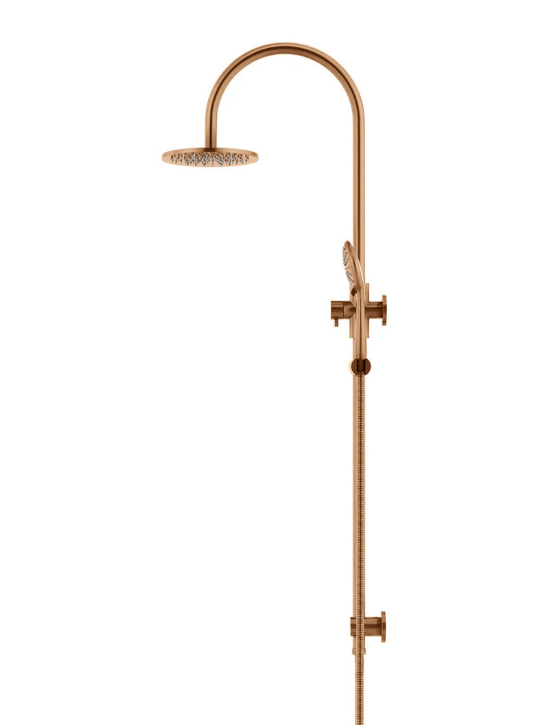 Meir Round GooseNeck Shower Set 200mm Rose + 3 Function Hand Shower