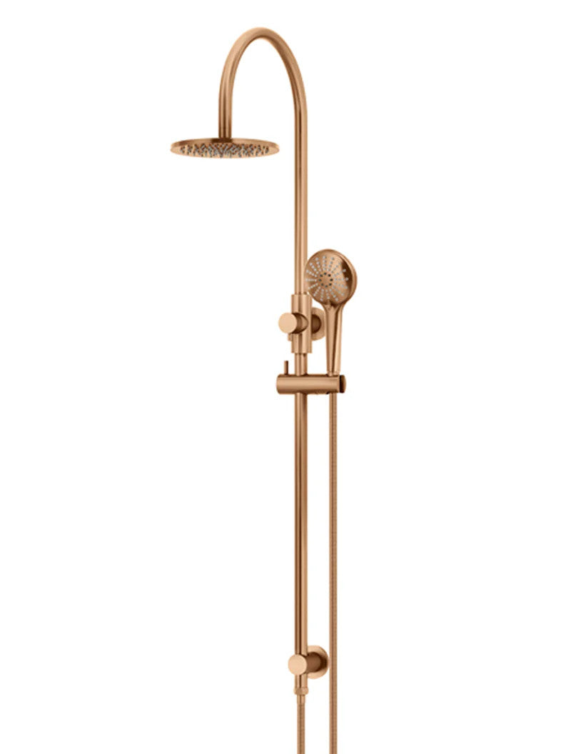 Meir Round GooseNeck Shower Set 200mm Rose + 3 Function Hand Shower
