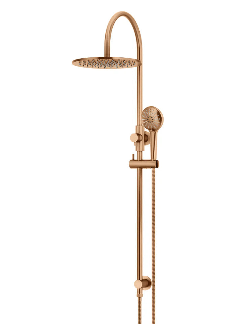 Meir Round GooseNeck Shower Set 300mm Rose + 3 Function Hand Shower