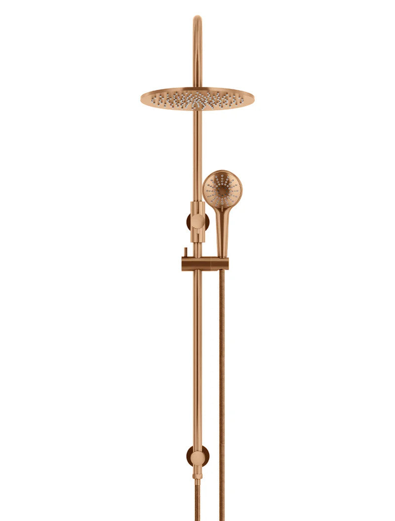 Meir Round GooseNeck Shower Set 300mm Rose + 3 Function Hand Shower