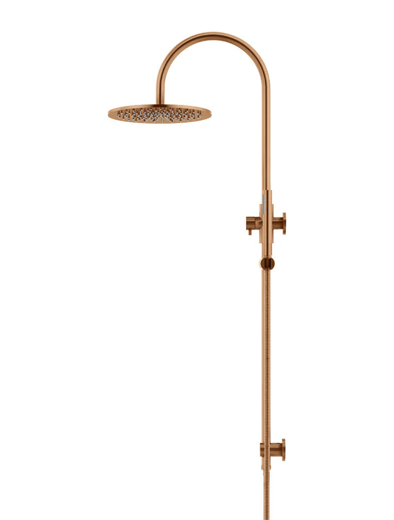 Meir Round GooseNeck Shower Set 300mm Rose + Single Function Hand Shower