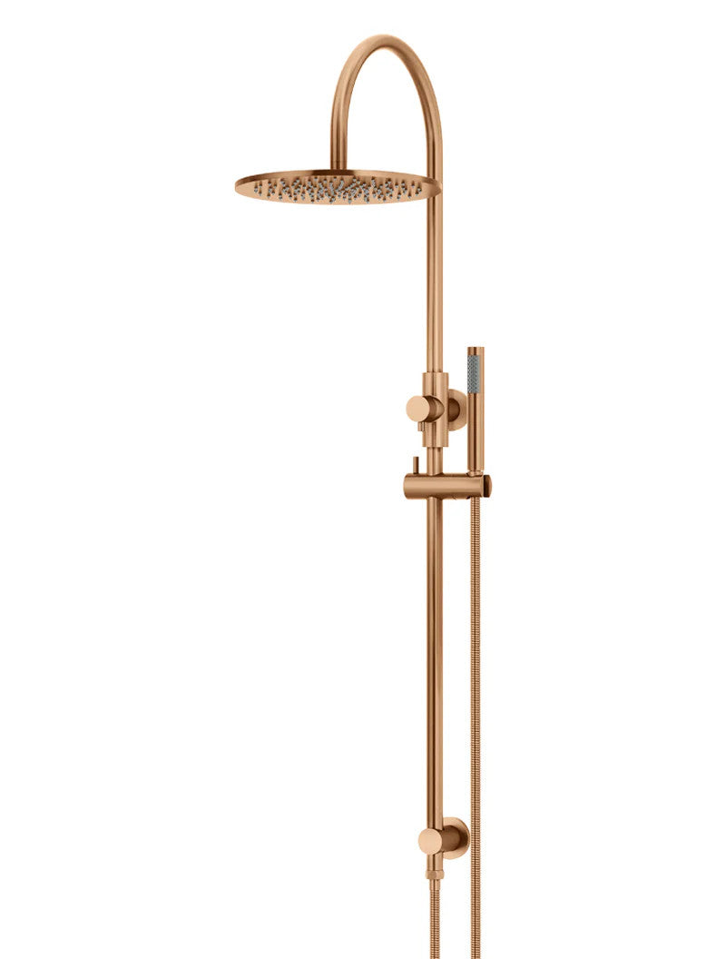 Meir Round GooseNeck Shower Set 300mm Rose + Single Function Hand Shower