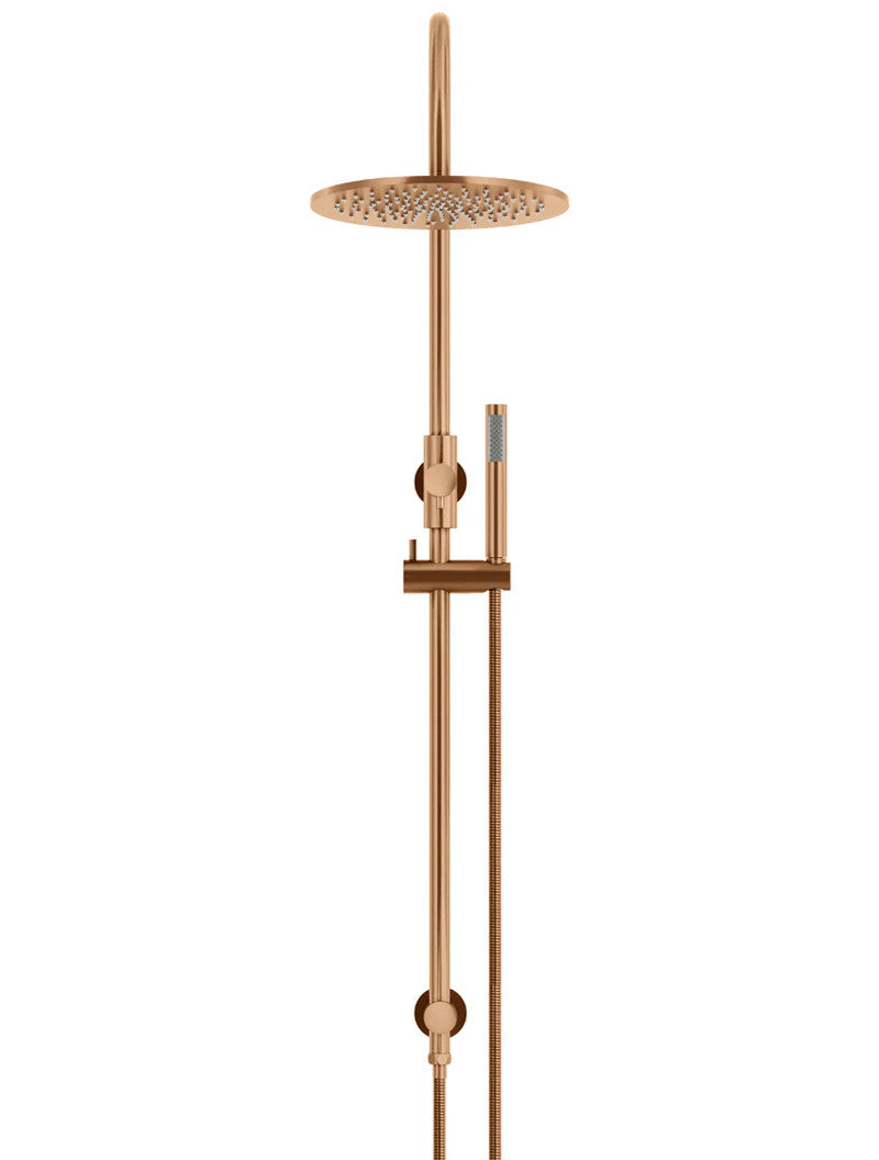 Meir Round GooseNeck Shower Set 300mm Rose + Single Function Hand Shower