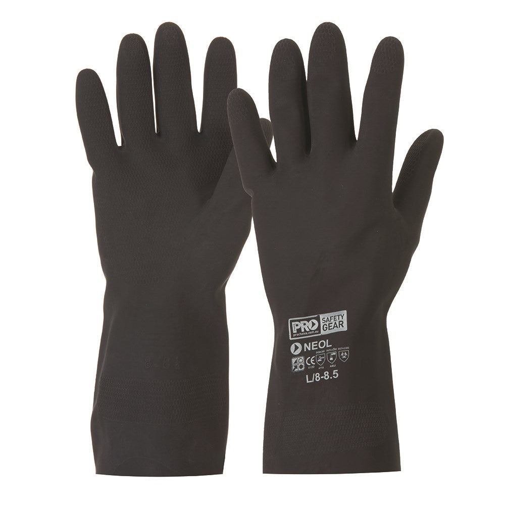 Pro Choice Prochem Black 30cm Neoprene Gloves - 12 Pairs in 3 Size Options