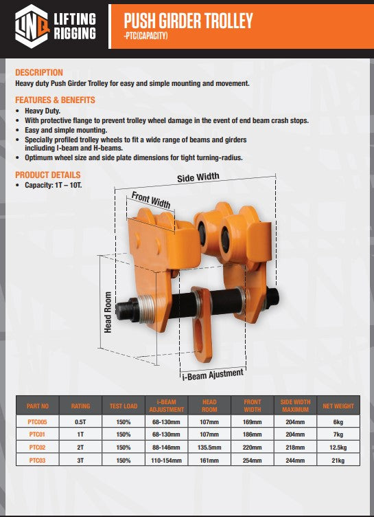 Linq Push Girder Trolley - 2T or 3T Capacity