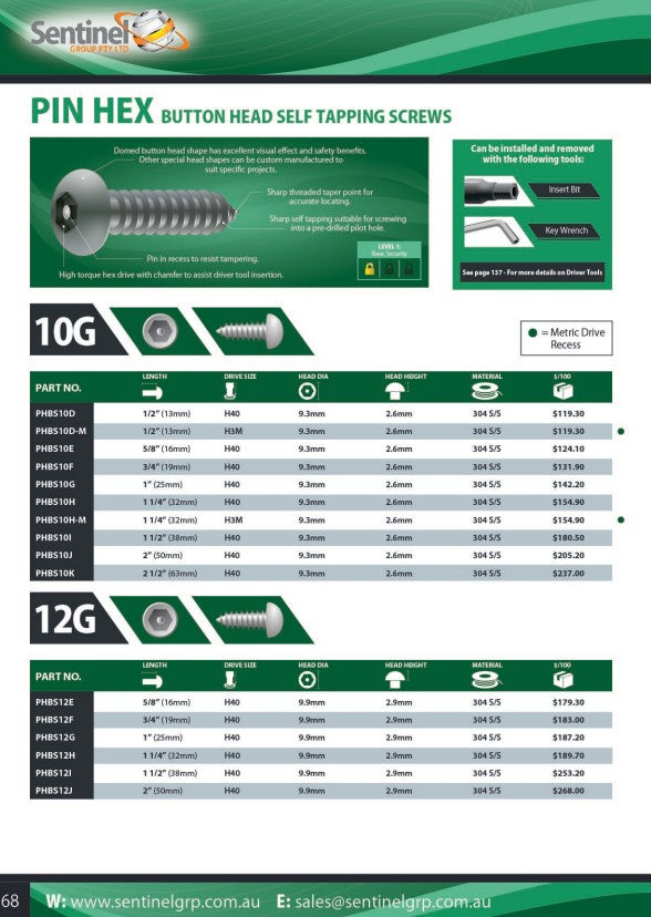 Pin Hex Key Wrench - in Various Sizes