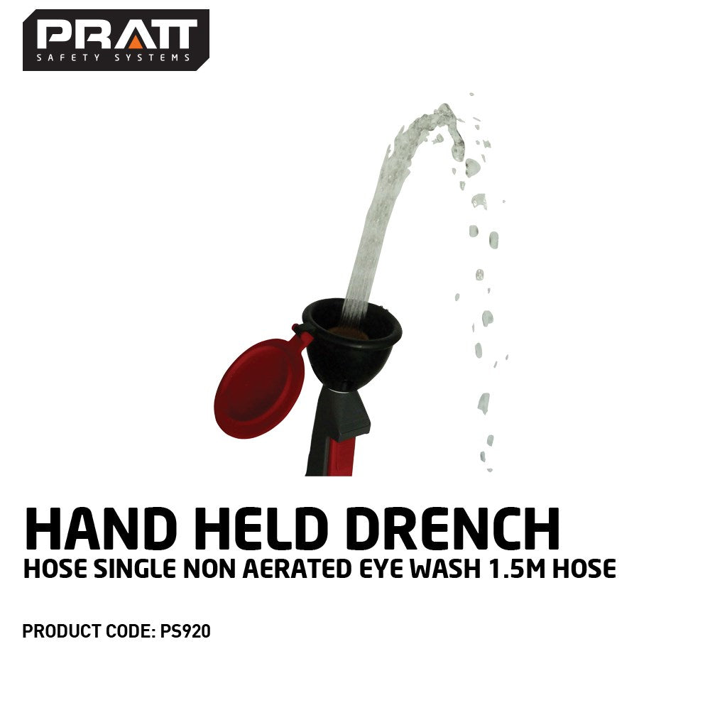 Pratt Hand Held Drench Hose Single Non Aerated Eye Wash 1.5m Hose and Optional Bracket