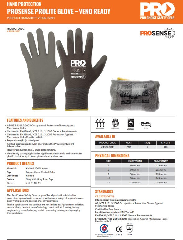 Pro Choice Prosense Prolite Gloves - 12 Pairs in 2 Colours and 6 Size Options