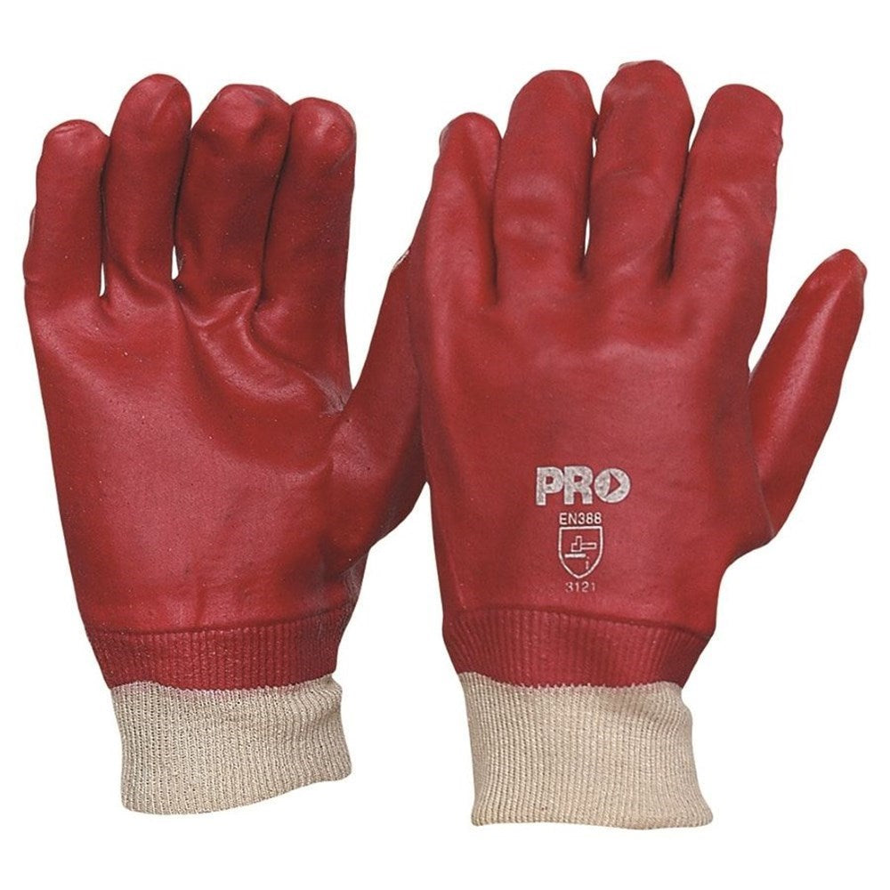 Pro Choice 27cm Red PVC Knit Wrist Gloves - 12 Pairs one size Large