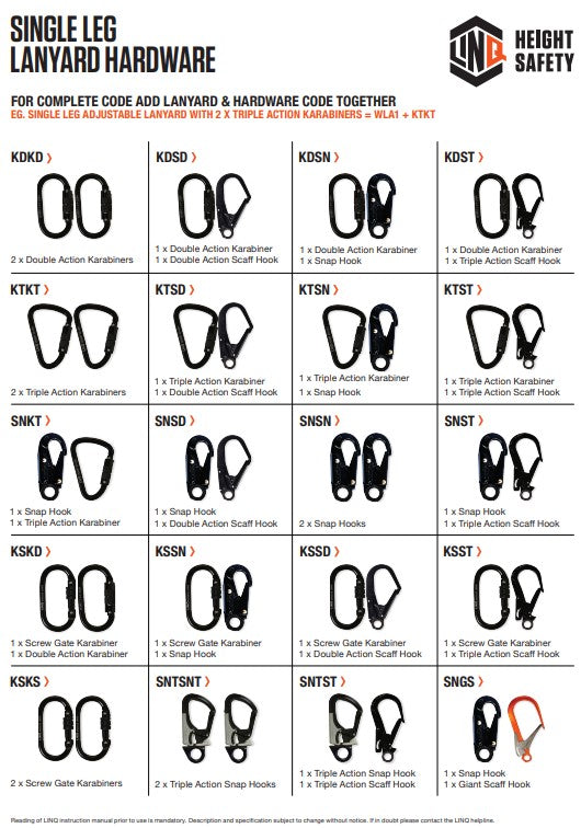 Linq Height Safety Single Leg 2m Shock Absorb Adjustable Rope Lanyard - Plus Hardware