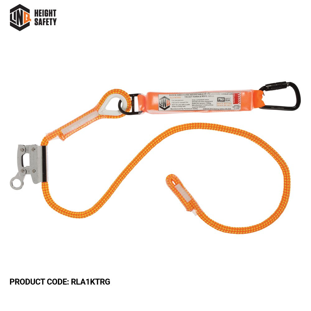 Linq Height Safety Single Leg 2m Shock Absorb Adjustable Rope Lanyard - Plus Hardware