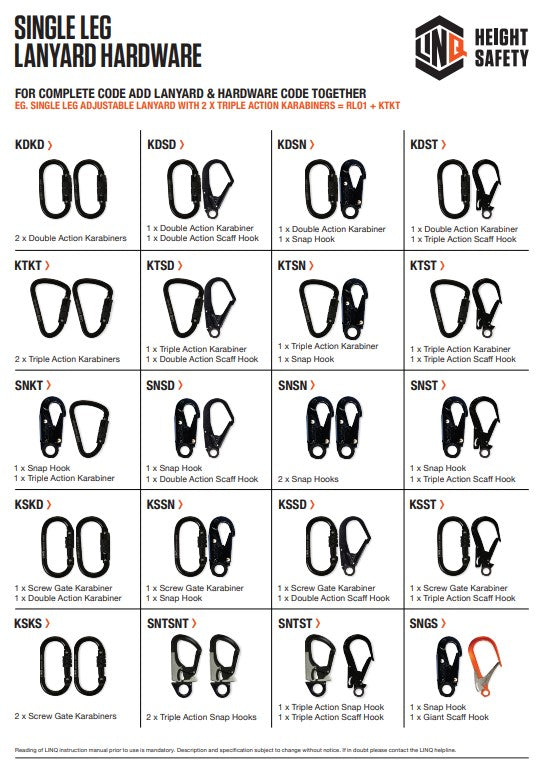 Linq Single Leg Kernmantle 2M Shock Absorb Rope Lanyard - Plus Harware