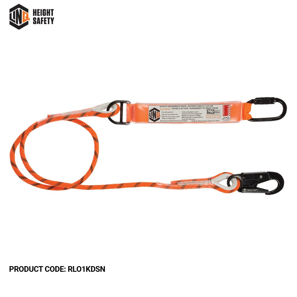 Linq Single Leg Kernmantle 2M Shock Absorb Rope Lanyard - Plus Harware