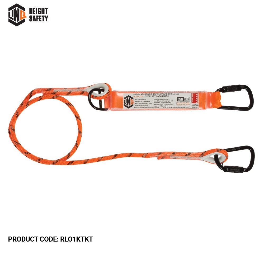 Linq Single Leg Kernmantle 2M Shock Absorb Rope Lanyard - Plus Harware